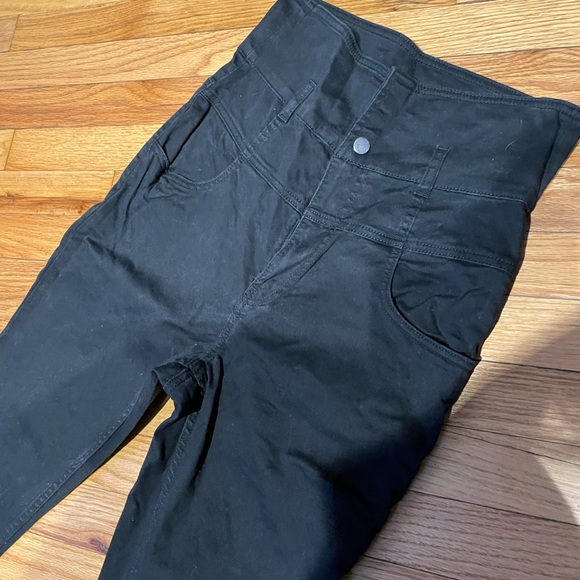 Vintage y2k Super High Waist Mom Denim Culottes Skinny Pants Jeans Slim Rave - Picture 2 of 7